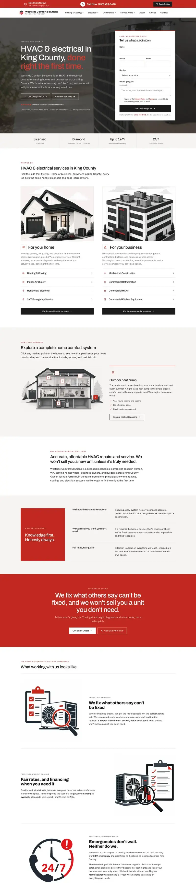 The Westside Comfort Solutions HVAC and electrical website, built by ChegTech