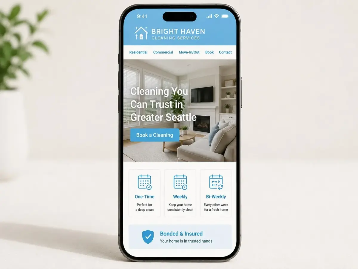 iPhone mockup of an example cleaning business website built by ChegTech