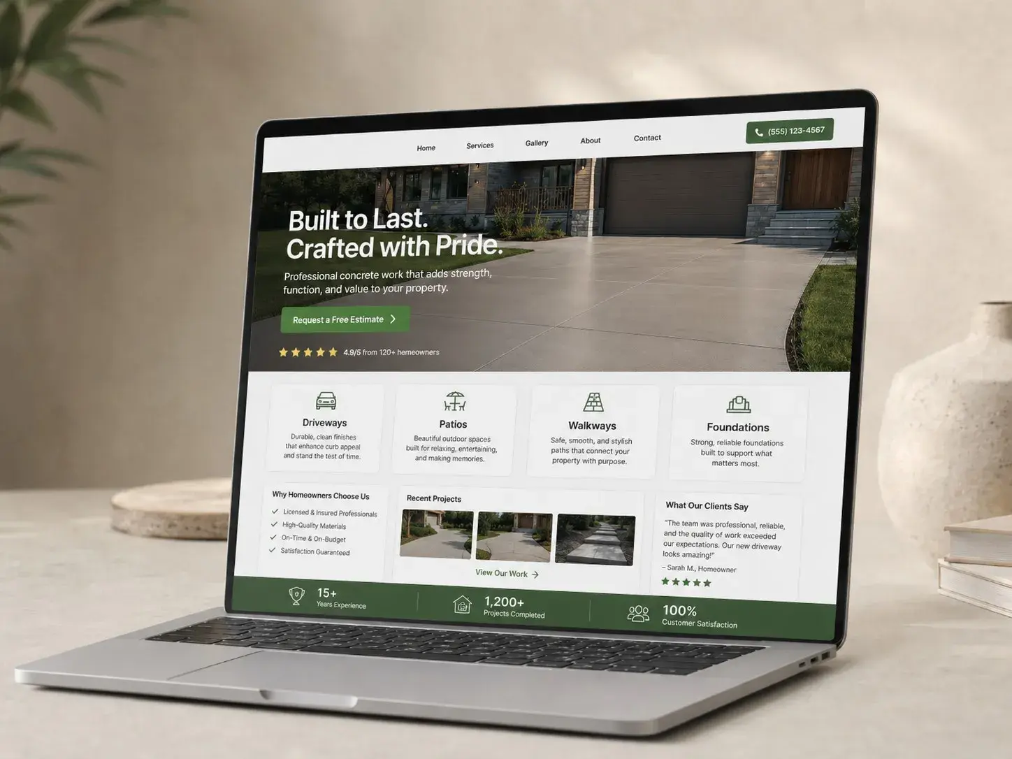 iPhone mockup of an example concrete contractor website built by ChegTech