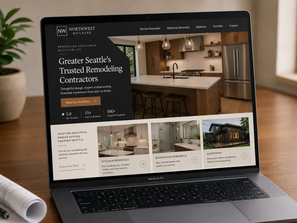 MacBook mockup of an example construction company website built by ChegTech