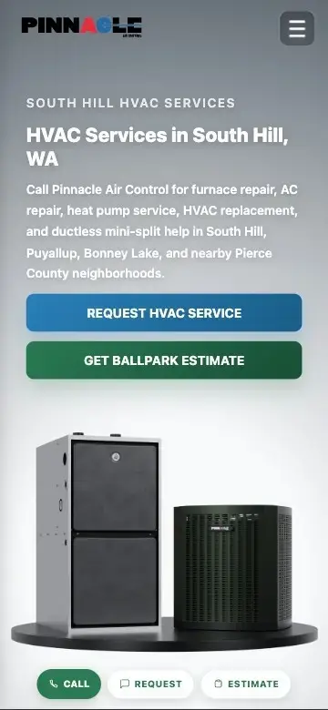 Pinnacle Air Control's rebuilt website on mobile
